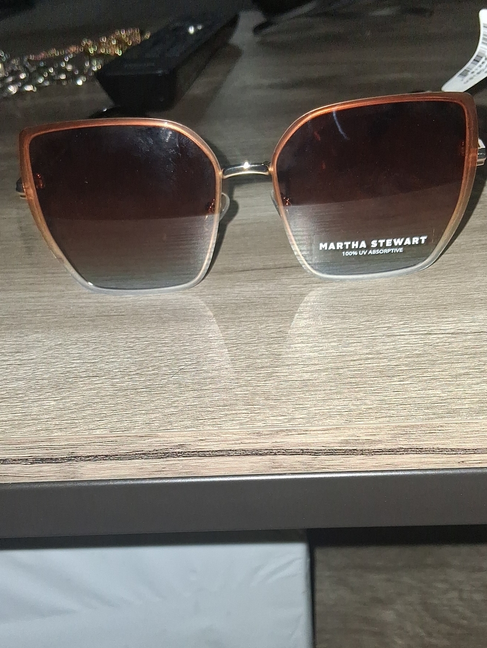 Martha Stewart Brown Gradient Square Sunglasses with Gold Bridge